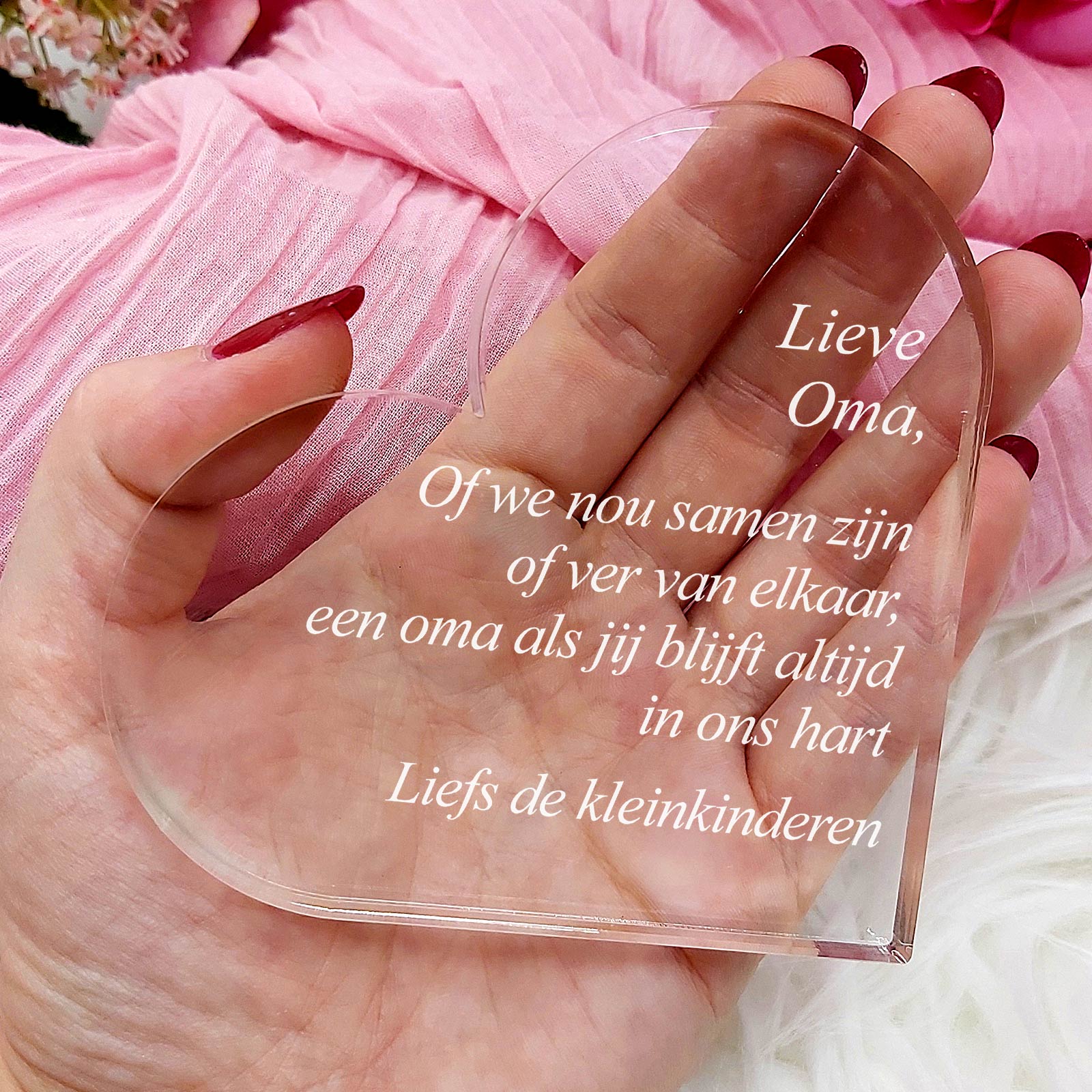 Samen Of Ver Van Elkaar, In Ons Hart- Oma Hart van Plexi Glas - Bella Mia