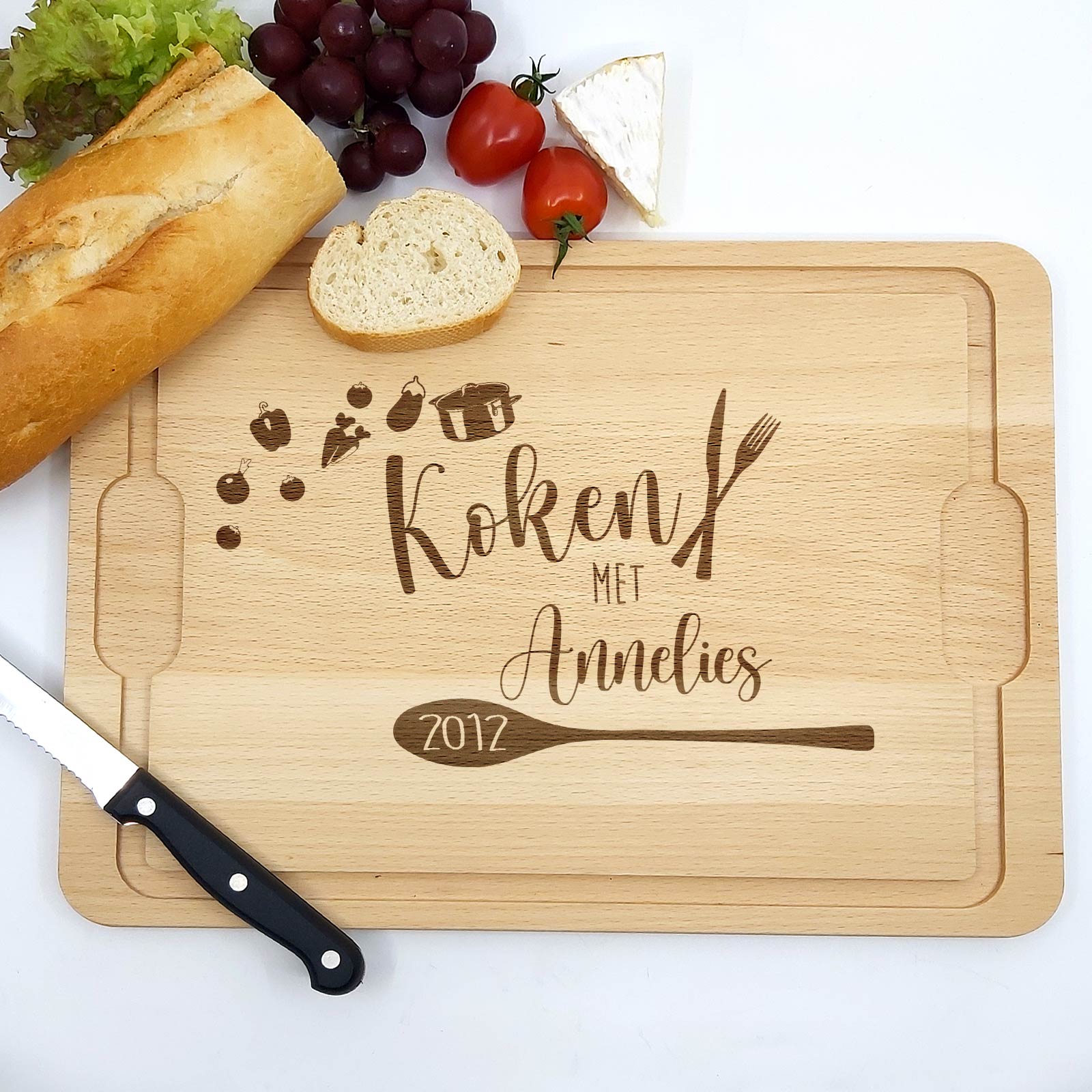 Snijplank Koken Met ... Naam en Datum - Bella Mia