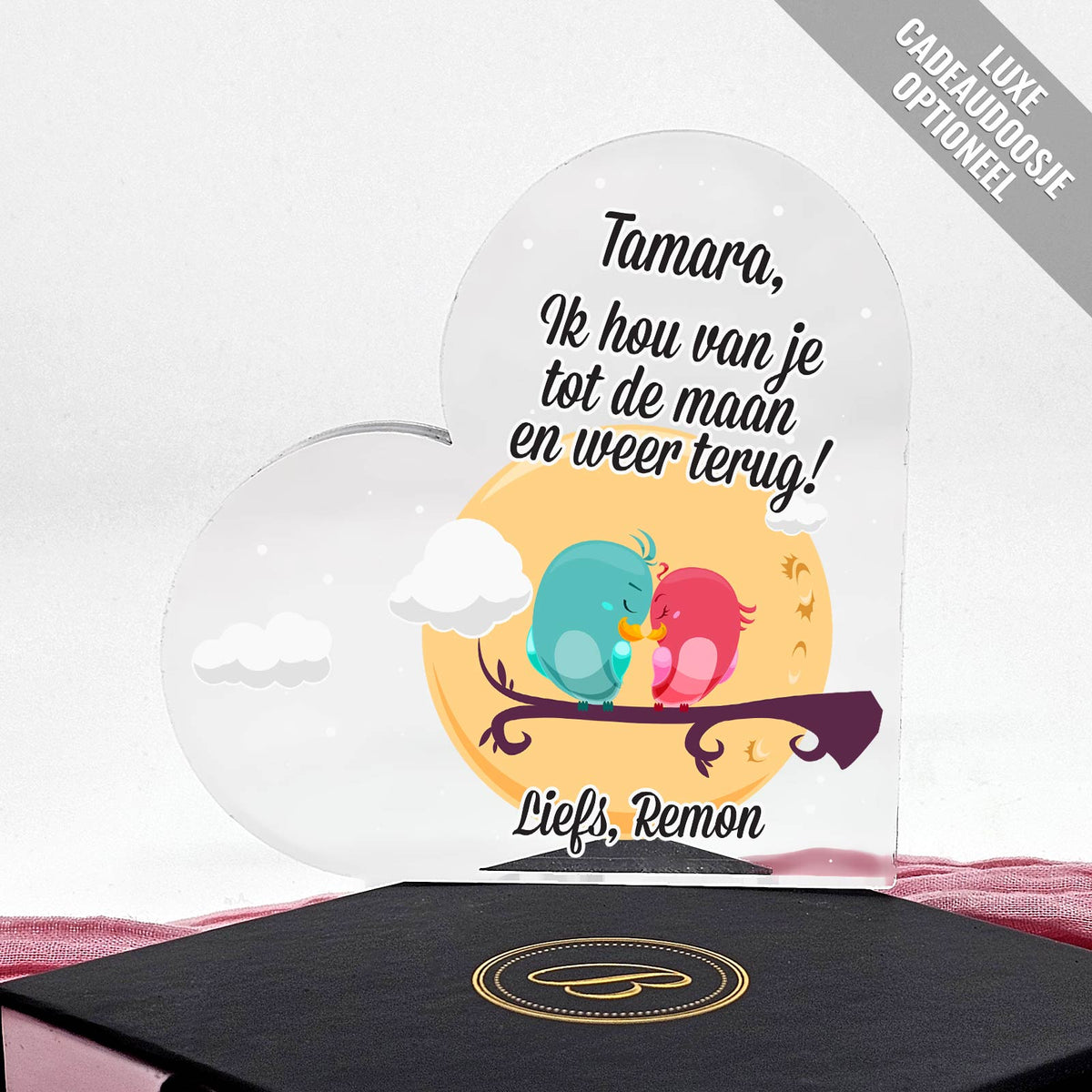 Tot de maan en terug - Plexi Glas Hart - Bella Mia