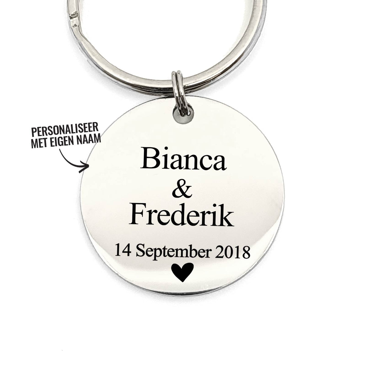 Trouwdatum Met Namen - Custom Sleutelhanger - Bella Mia