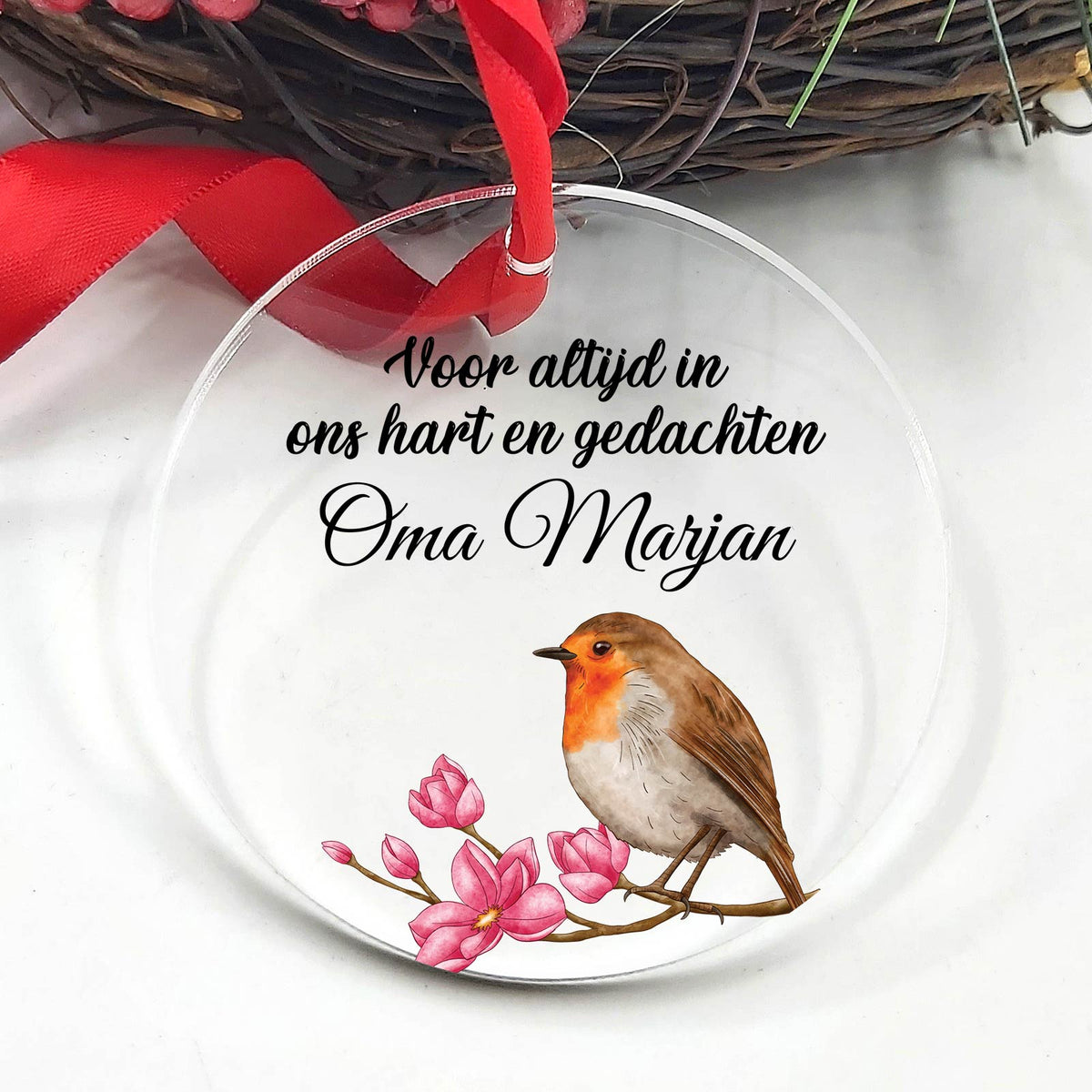 Voor altijd in ons hart - Plexiglas Kerstbal - Bella Mia