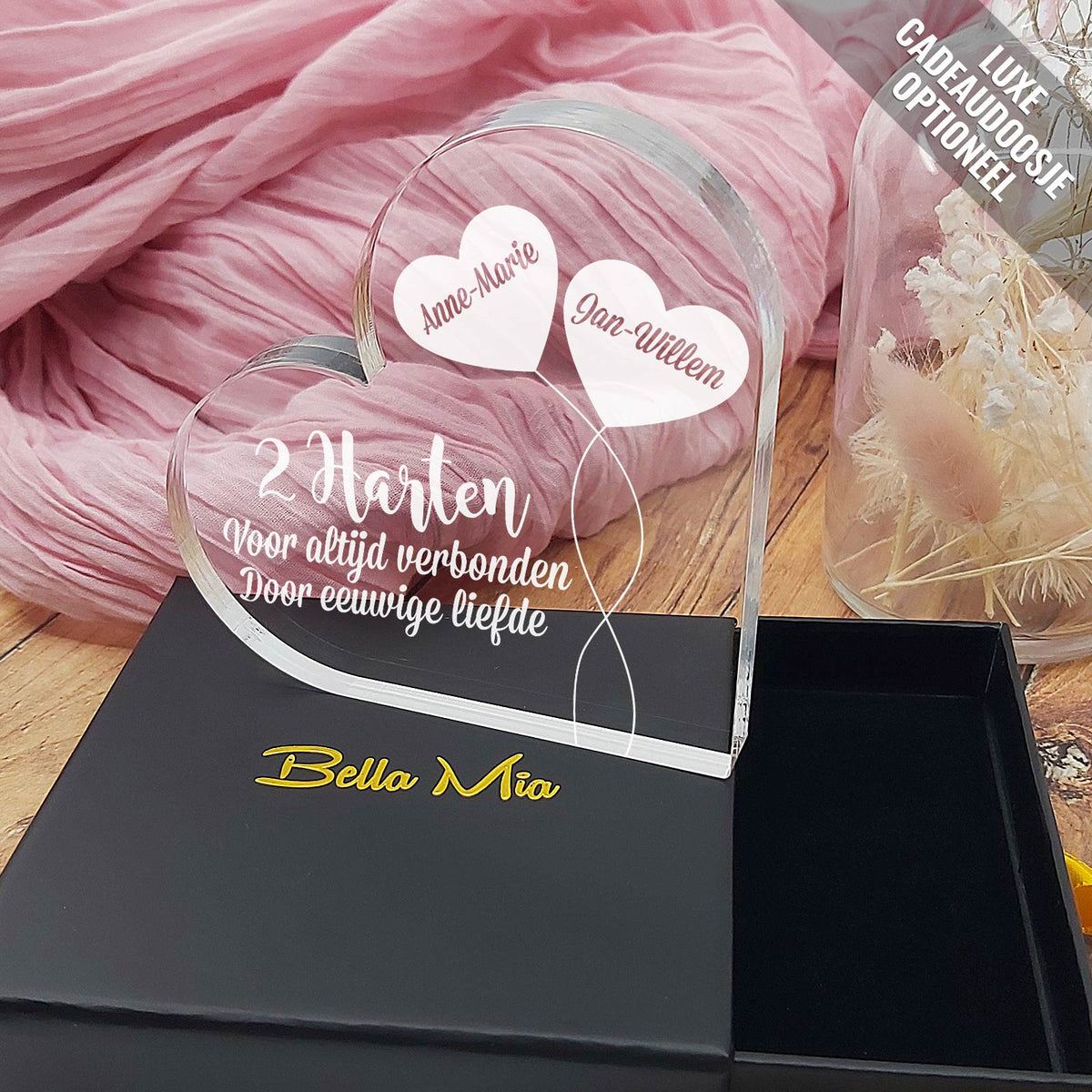 Voor Altijd Verbonden Hart van Plexi Glas - Bella Mia
