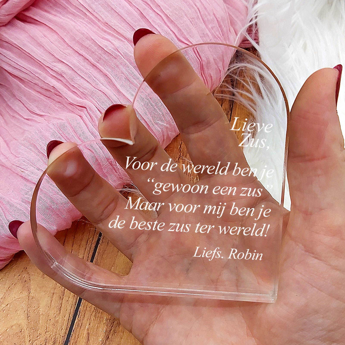 Voor Mij, Gewoon Een Zus - Zus Hart van Plexi Glas - Bella Mia