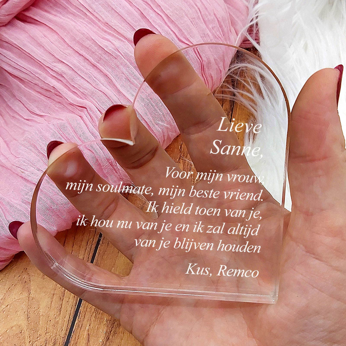 Voor mijn Vrouw, mijn Soulmate Hart van Plexi Glas - Bella Mia