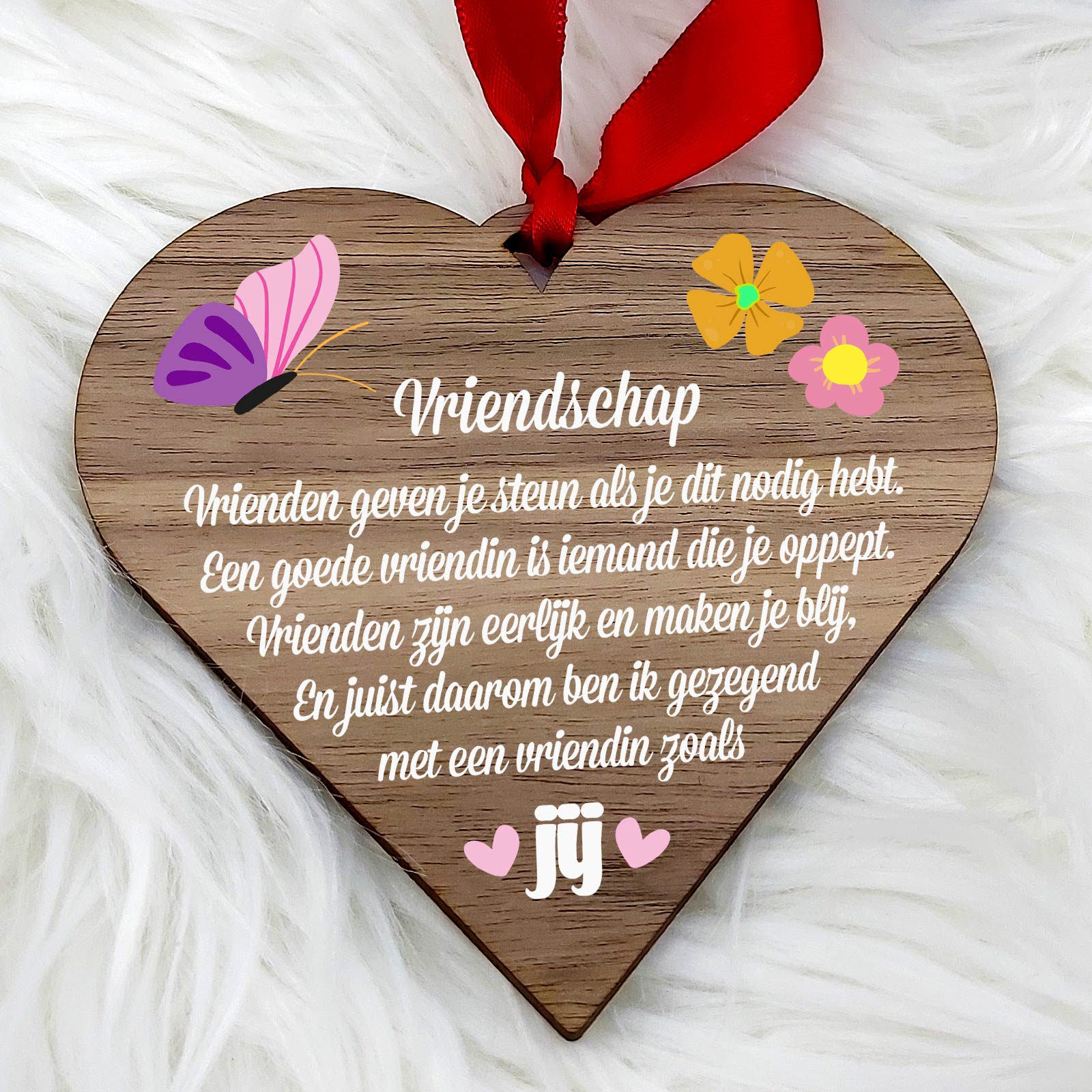 Vriendschap - Hart van walnoot hout - Bella Mia