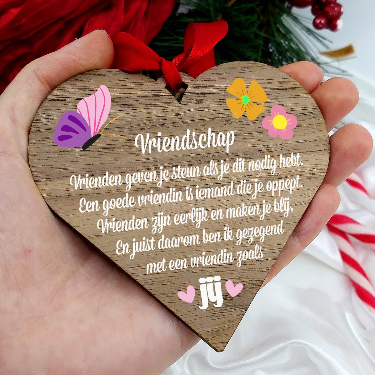 Vriendschap - Hart van walnoot hout - Bella Mia