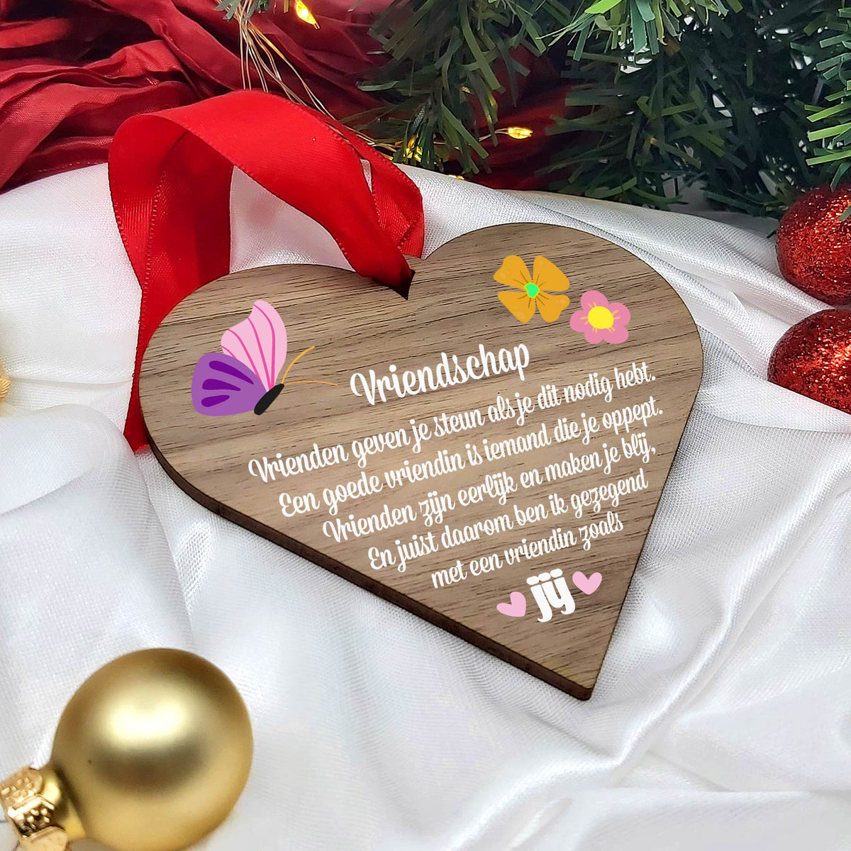 Vriendschap - Hart van walnoot hout - Bella Mia