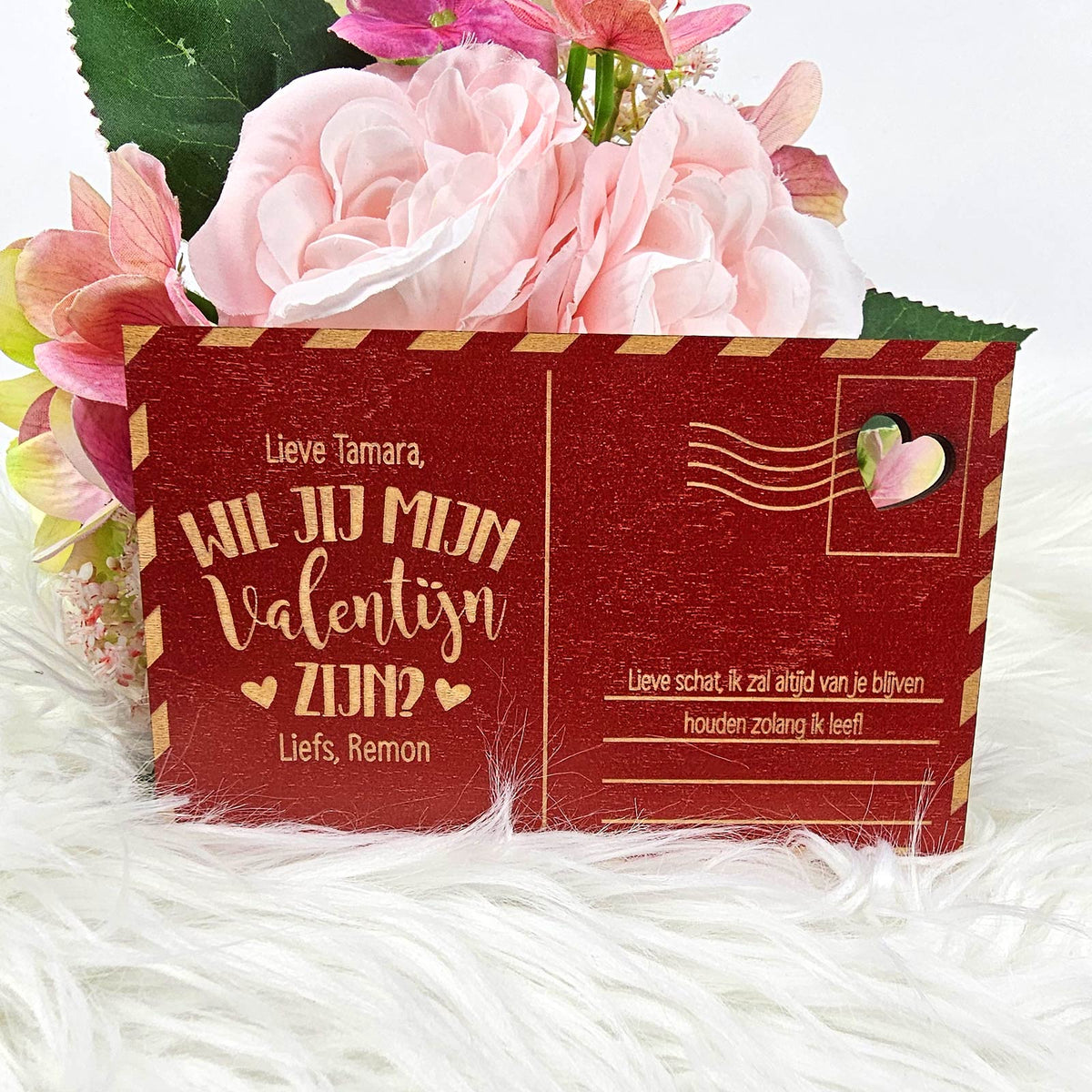 Wl jij mijn valentijn zijn? Houten Kaartje - Bella Mia